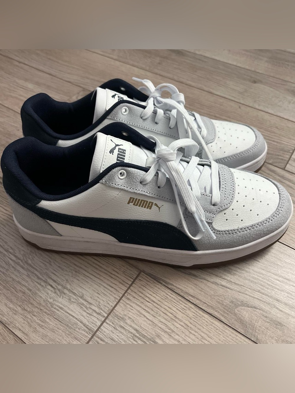 Puma White and Navy Low-Top Casual Sneakers